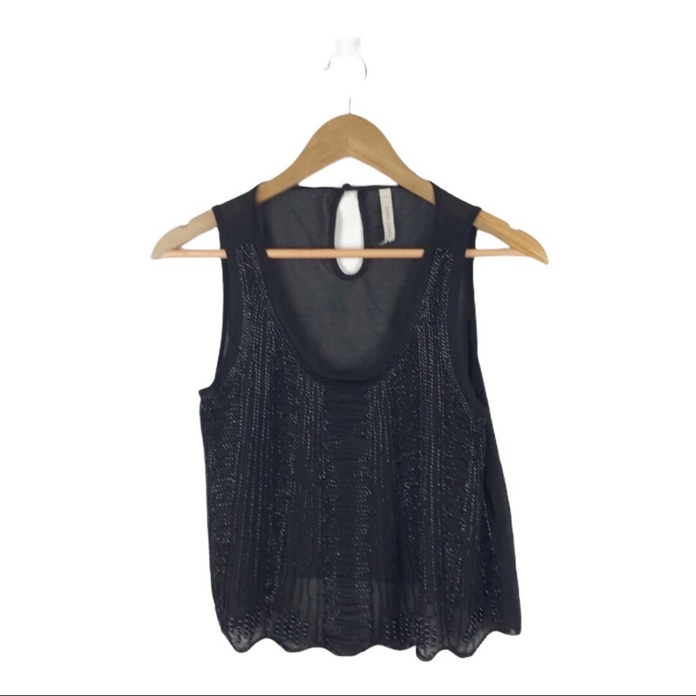 Paper Crane Black Beaded Sheer Sleeveless Top